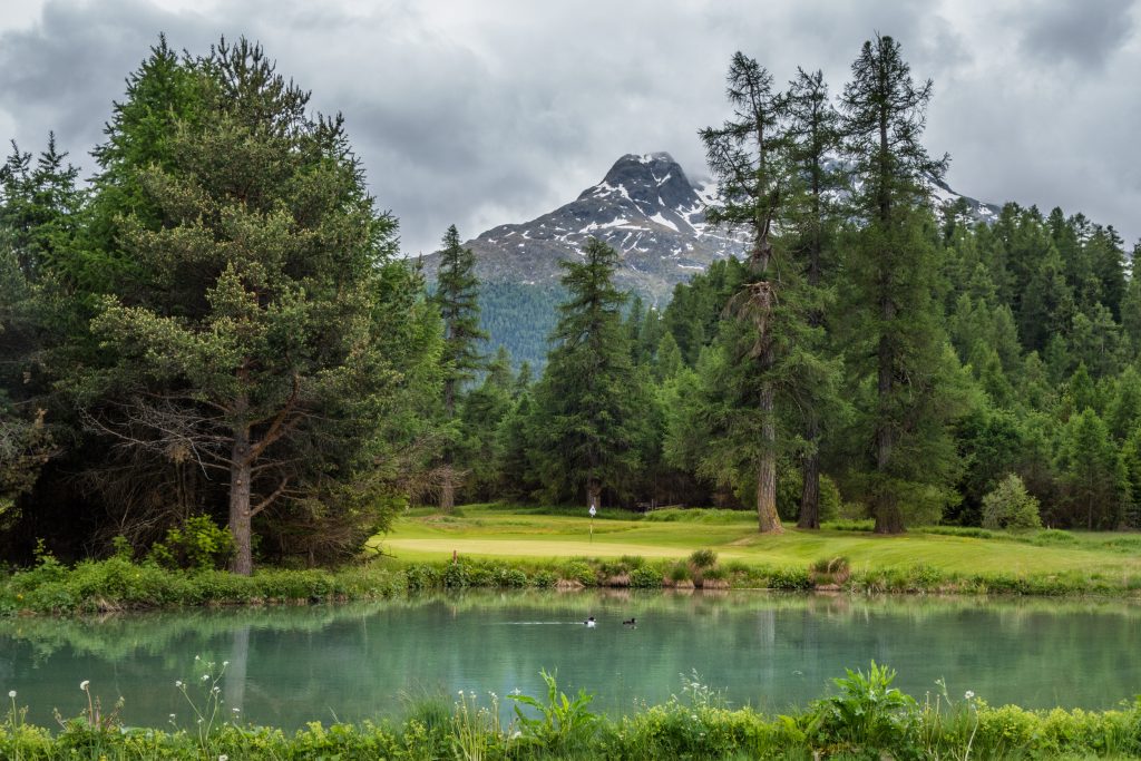 Samedan golf course in the Swiss Alps - the 6th green